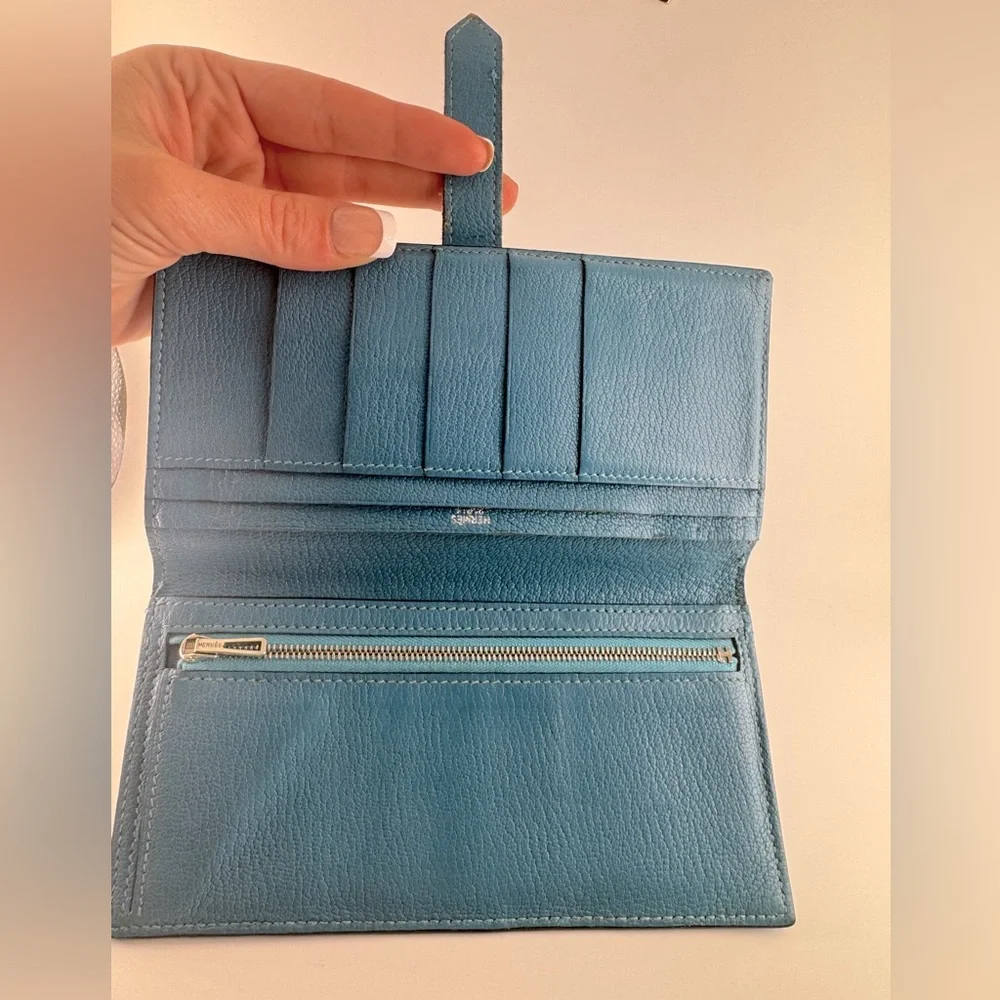 Hermès Béarn Wallet Bleu Paon Epsom Leather Palladium 2007 Hermès wallet AUTH - Picture 2 of 16